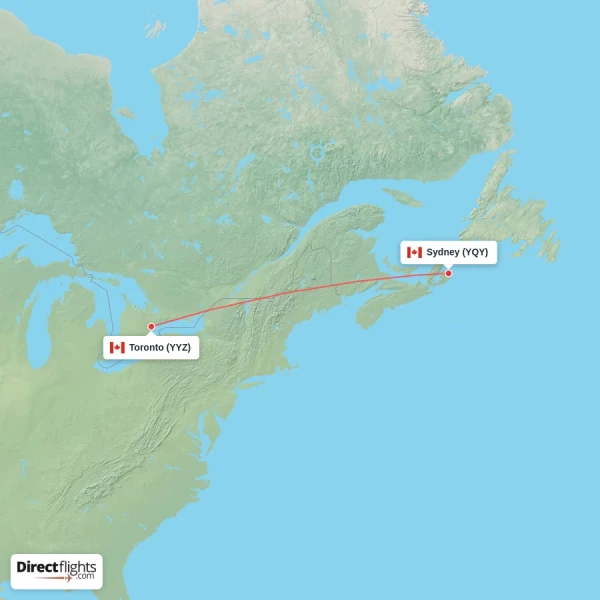 Sydney - Toronto direct flight map