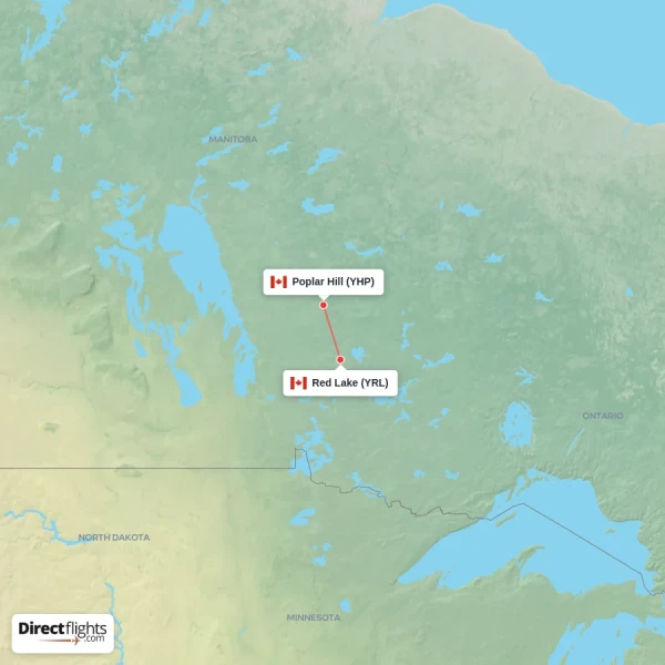 Red Lake - Poplar Hill direct flight map