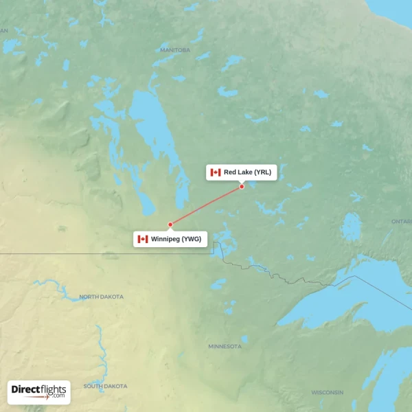 Red Lake - Winnipeg direct flight map