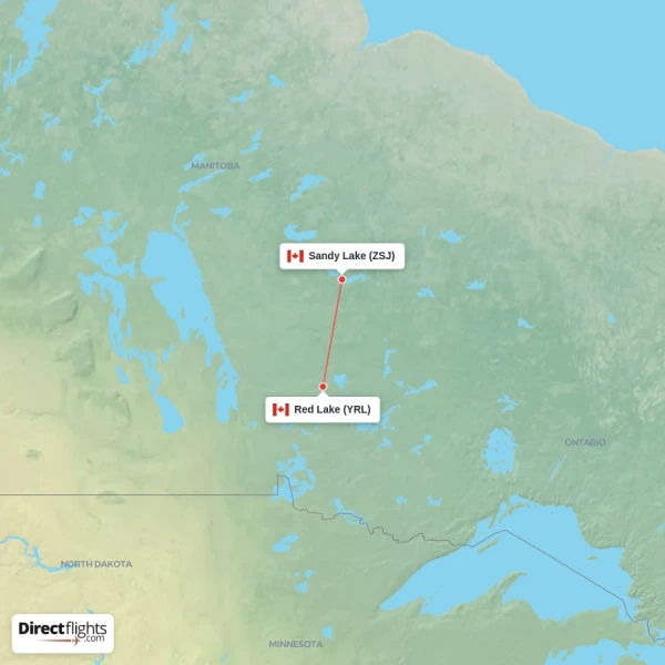 Red Lake - Sandy Lake direct flight map