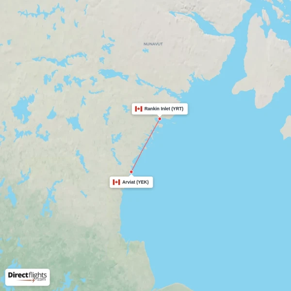 Rankin Inlet - Arviat direct flight map