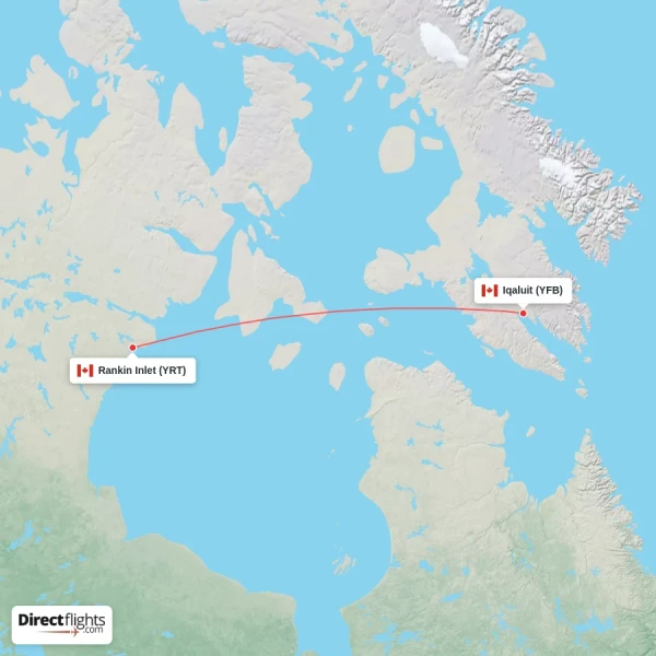 Rankin Inlet - Iqaluit direct flight map