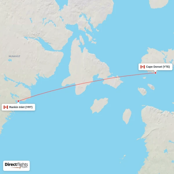 Rankin Inlet - Cape Dorset direct flight map