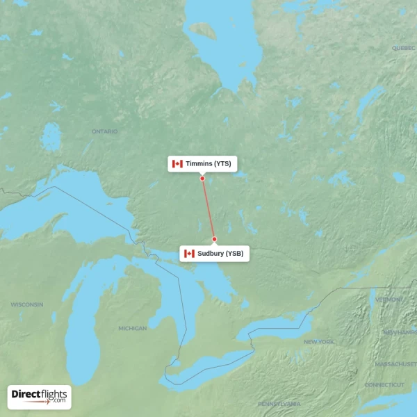 Sudbury - Timmins direct flight map
