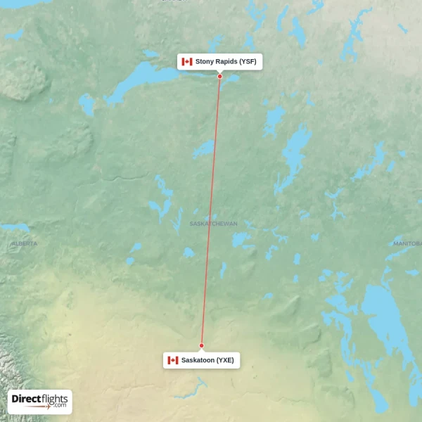 Stony Rapids - Saskatoon direct flight map