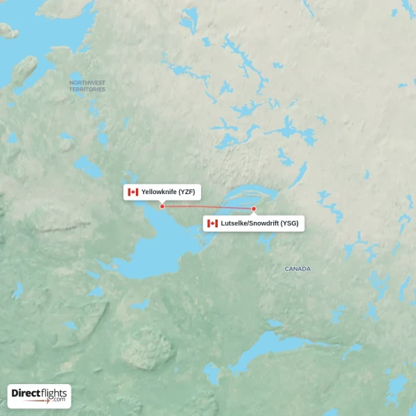 Lutselke/Snowdrift - Yellowknife direct flight map
