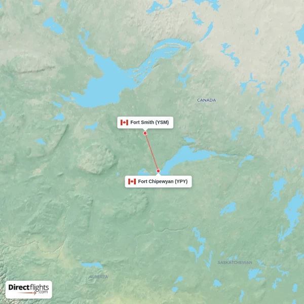 Fort Smith - Fort Chipewyan direct flight map