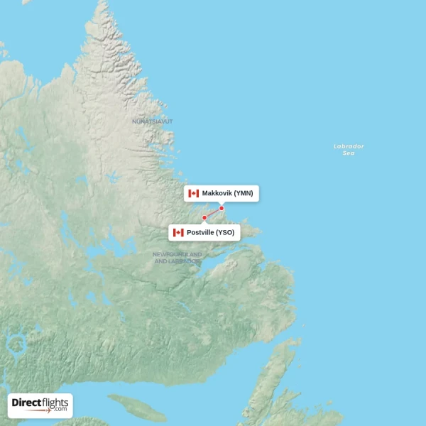 Postville - Makkovik direct flight map