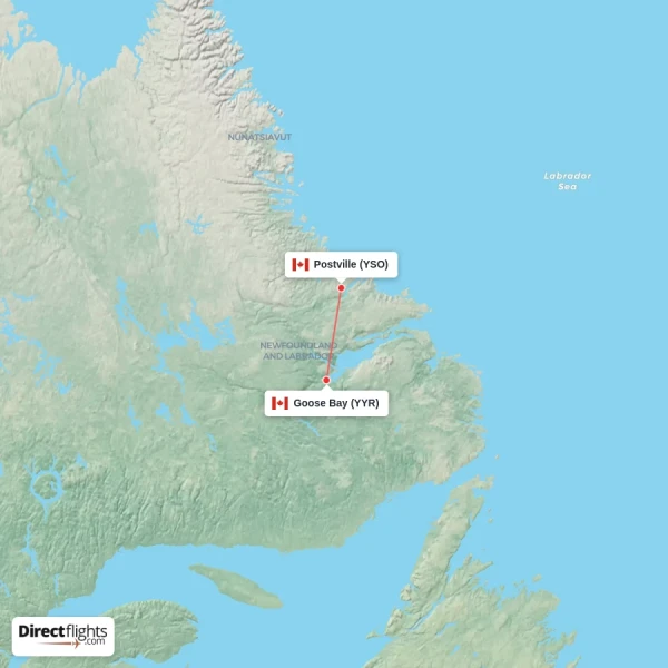 Postville - Goose Bay direct flight map