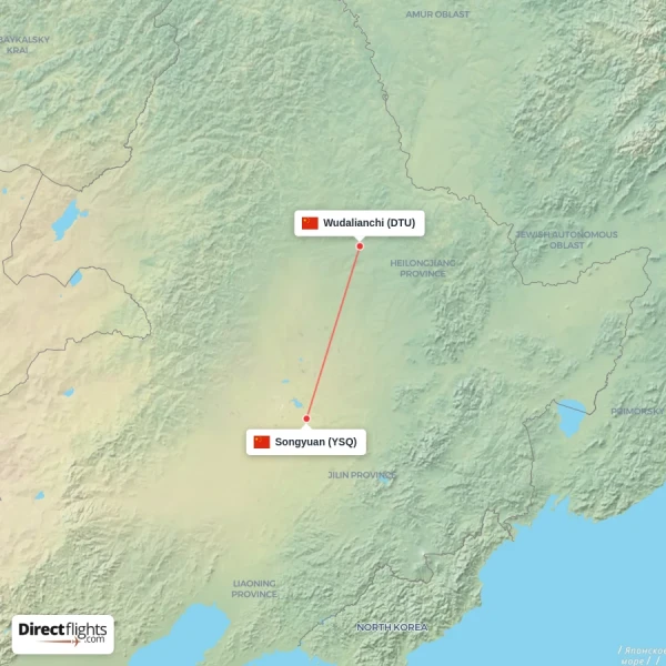 Songyuan - Wudalianchi direct flight map