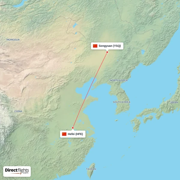 Songyuan - Hefei direct flight map