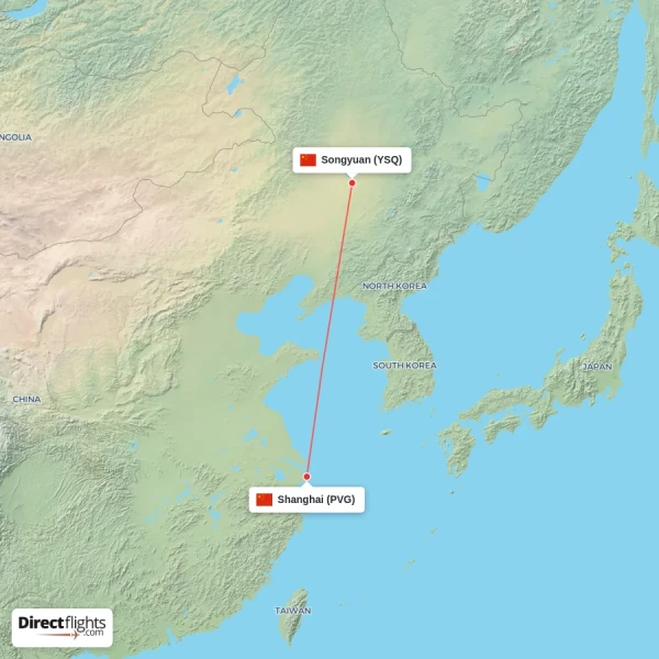 Songyuan - Shanghai direct flight map