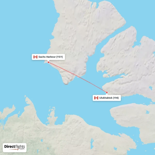 Sachs Harbour - Ulukhaktok direct flight map