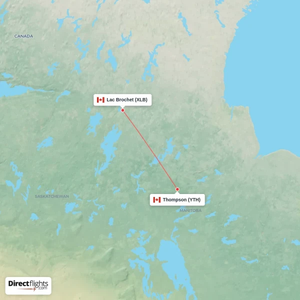 Thompson - Lac Brochet direct flight map