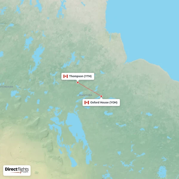 Thompson - Oxford House direct flight map