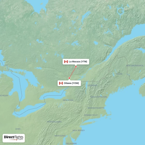 La Macaza - Ottawa direct flight map