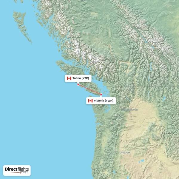 Tofino - Victoria direct flight map