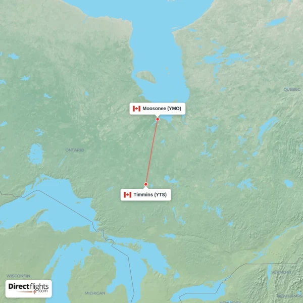 Timmins - Moosonee direct flight map