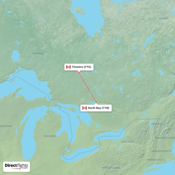Timmins - North Bay direct flight map