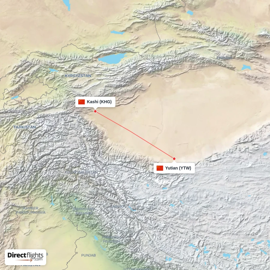 YTW - KHG route map