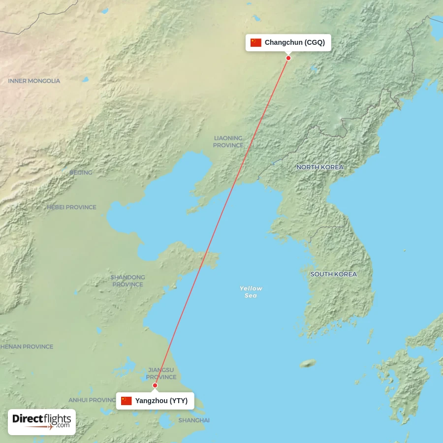 YTY - CGQ route map