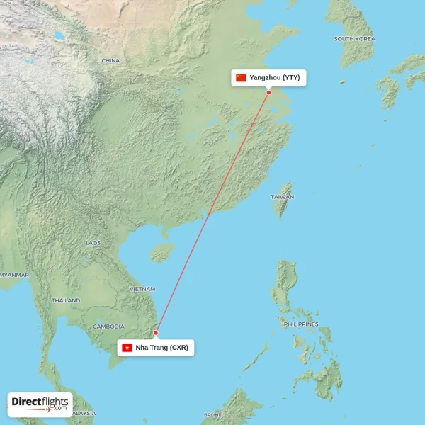 Yangzhou - Nha Trang direct flight map
