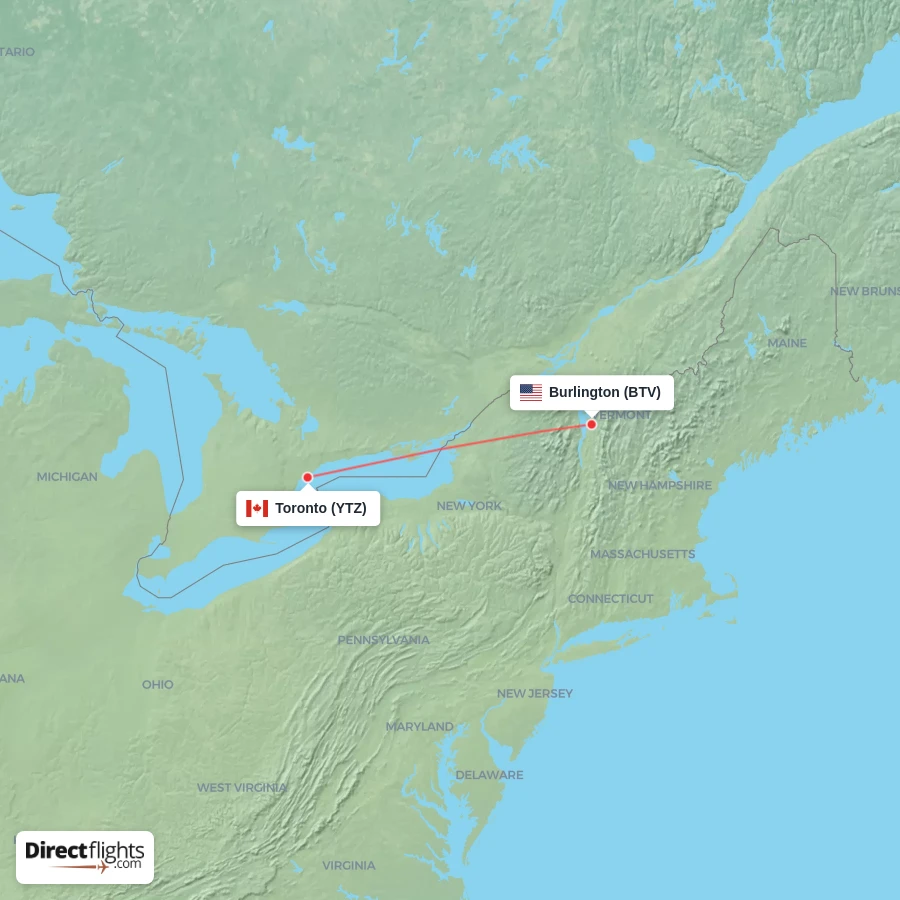YTZ - BTV route map