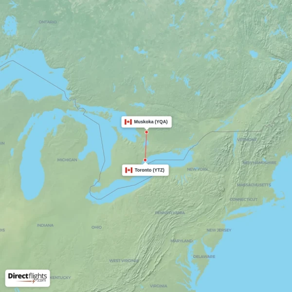 Toronto - Muskoka direct flight map
