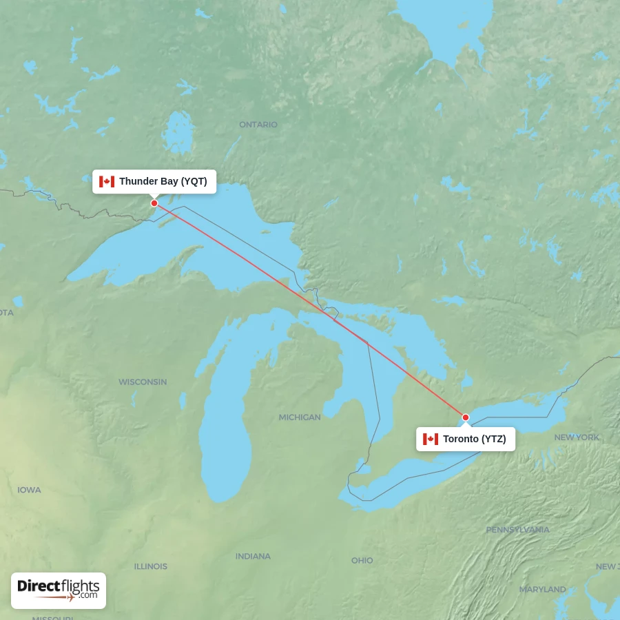 YTZ - YQT route map