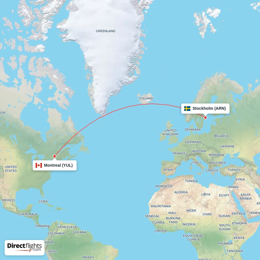 YUL - ARN route map