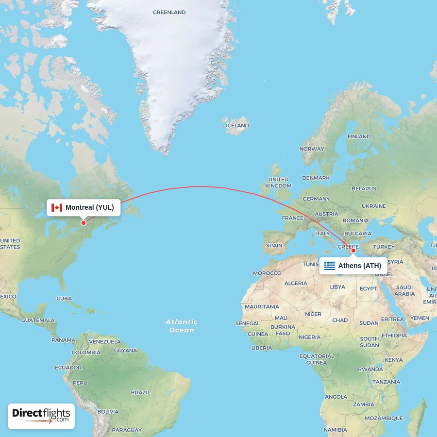 YUL - ATH route map