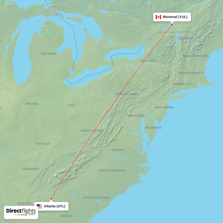YUL - ATL route map