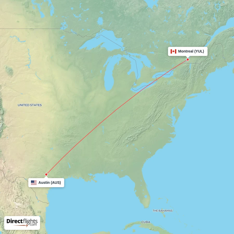 YUL - AUS route map