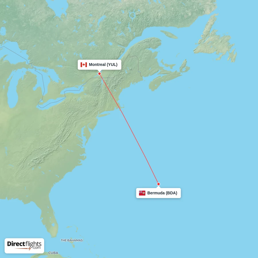YUL - BDA route map