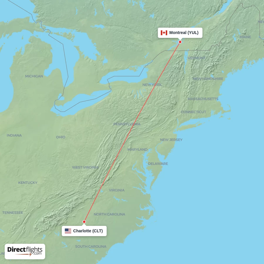 YUL - CLT route map