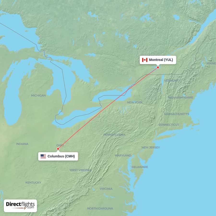 YUL - CMH route map