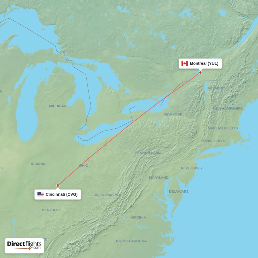 YUL - CVG route map
