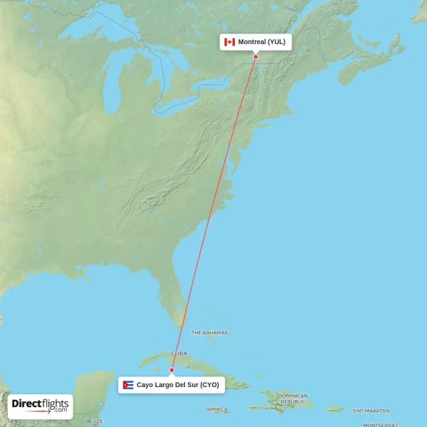 Montreal - Cayo Largo Del Sur direct flight map