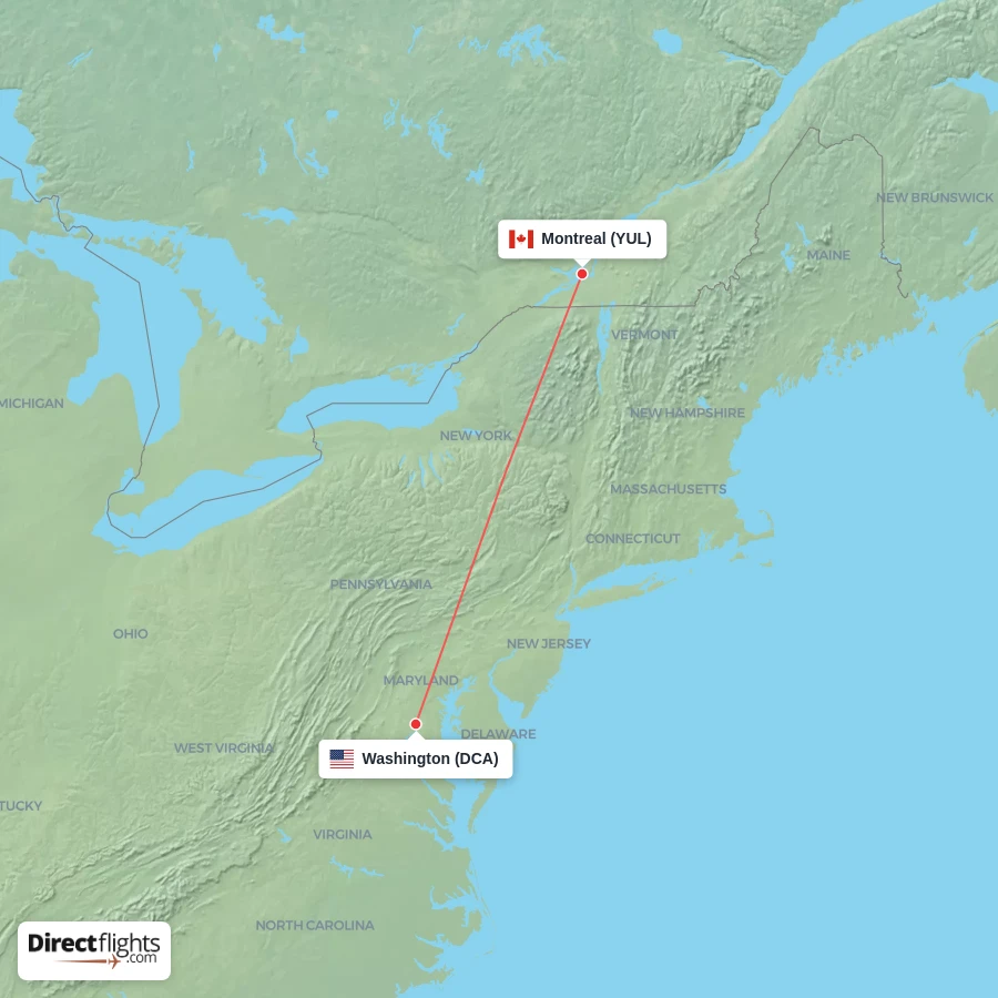 YUL - DCA route map
