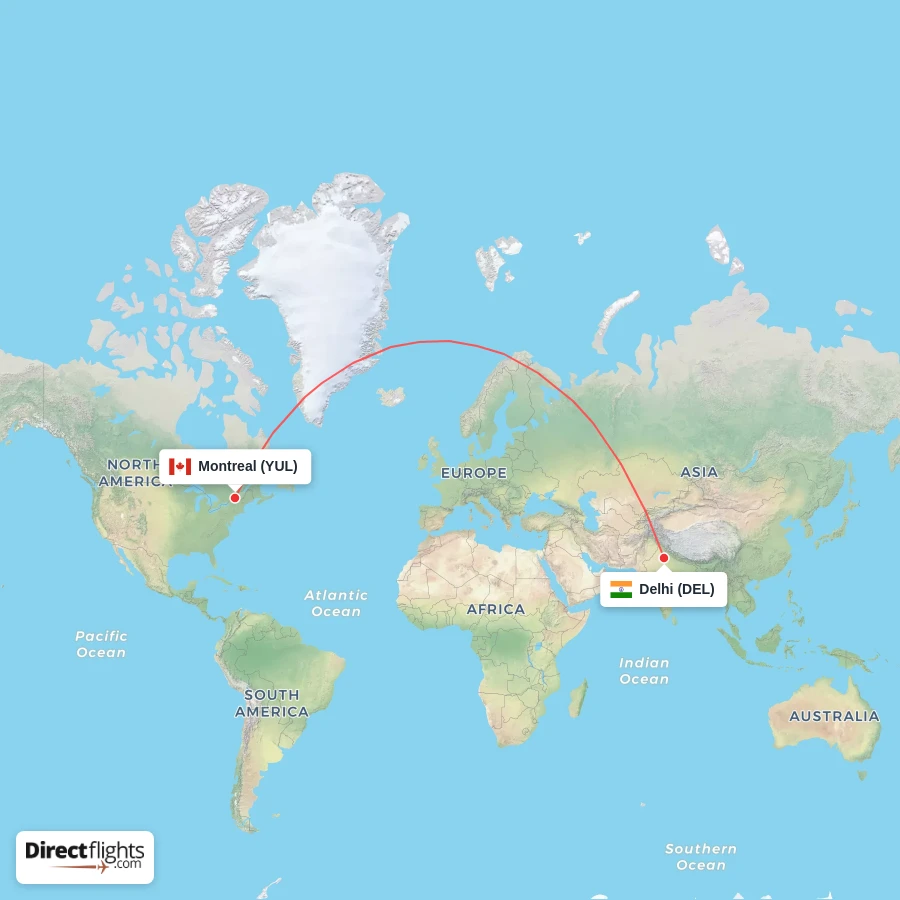 YUL - DEL route map