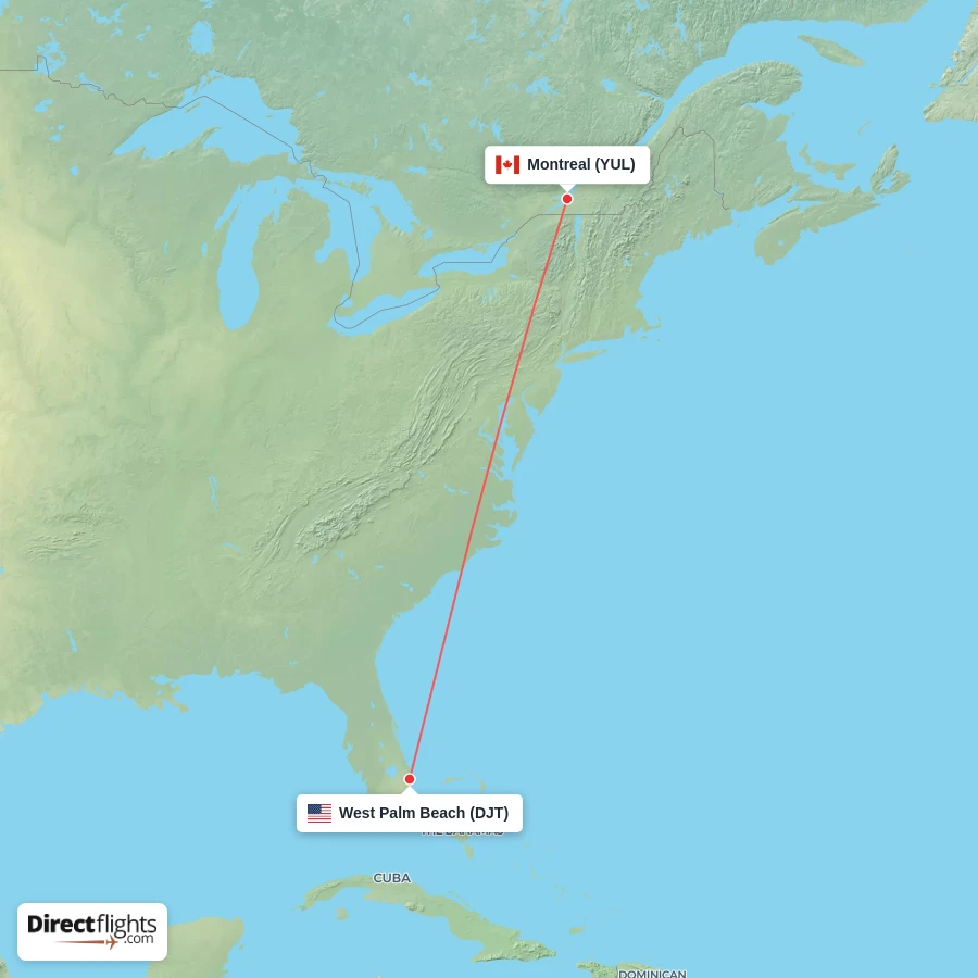 YUL - DJT route map