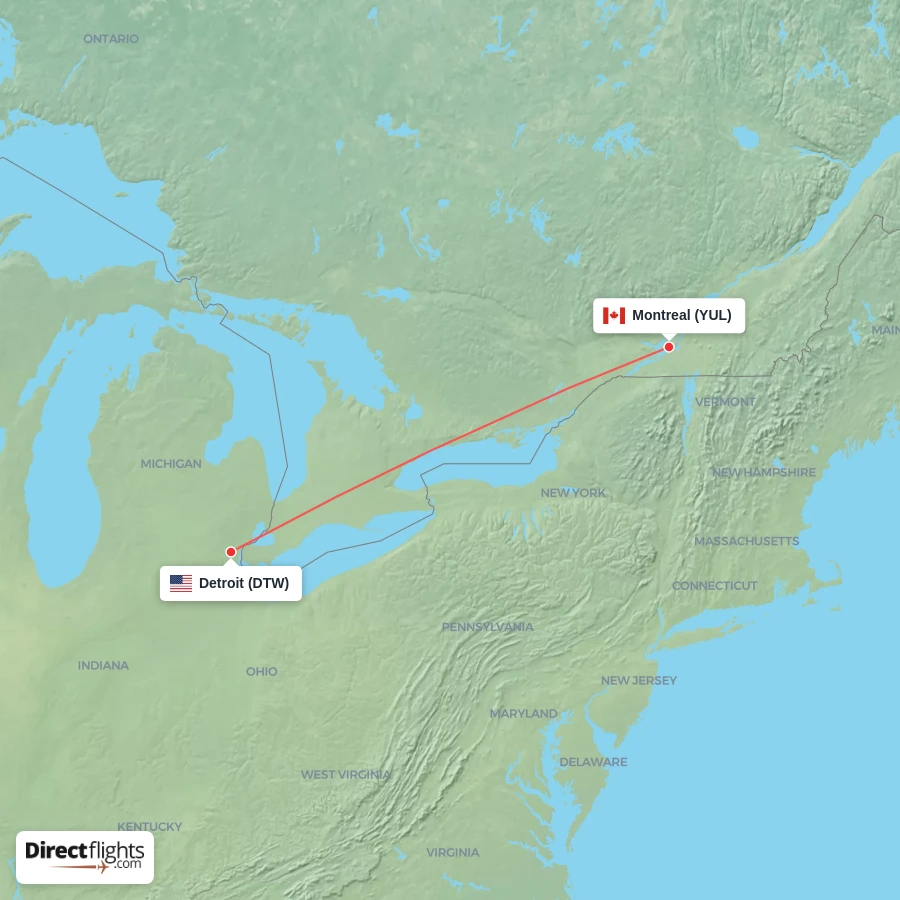 YUL - DTW route map