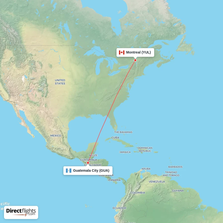 YUL - GUA route map