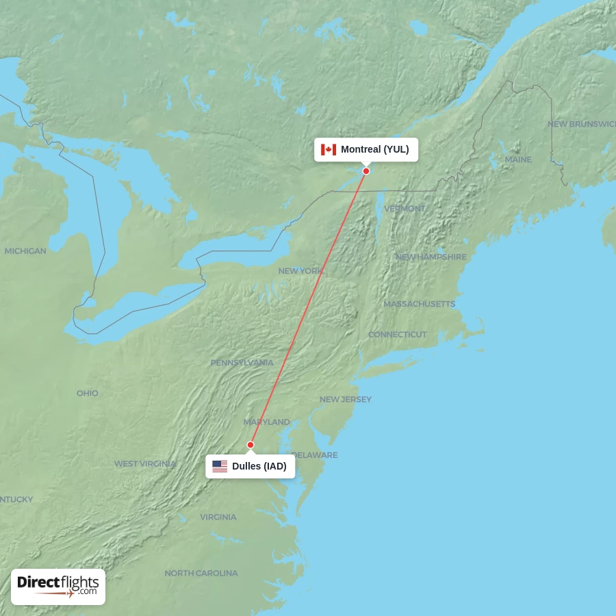 YUL - IAD route map