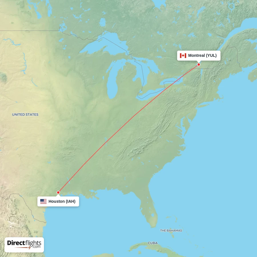 YUL - IAH route map