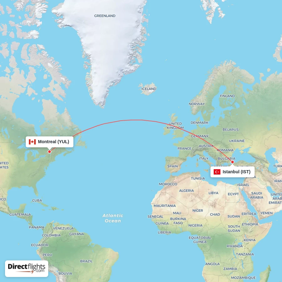 YUL - IST route map