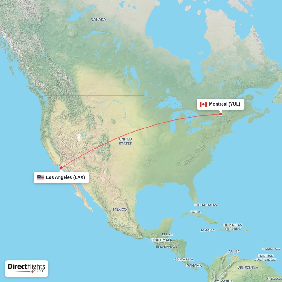 YUL - LAX route map
