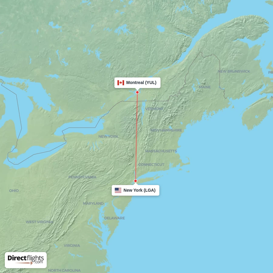 YUL - LGA route map