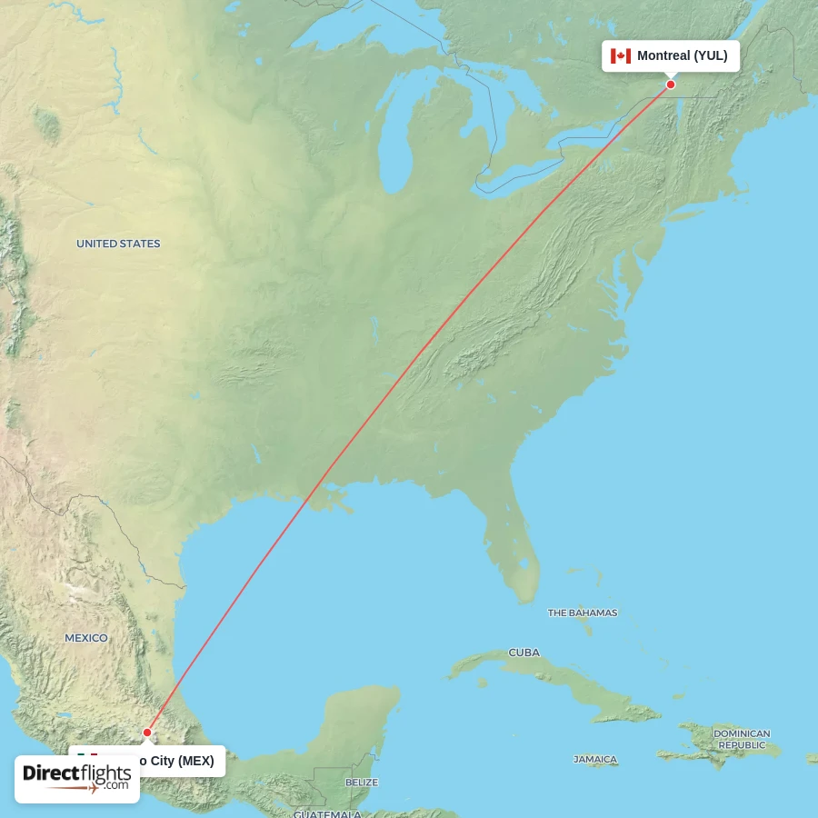 YUL - MEX route map
