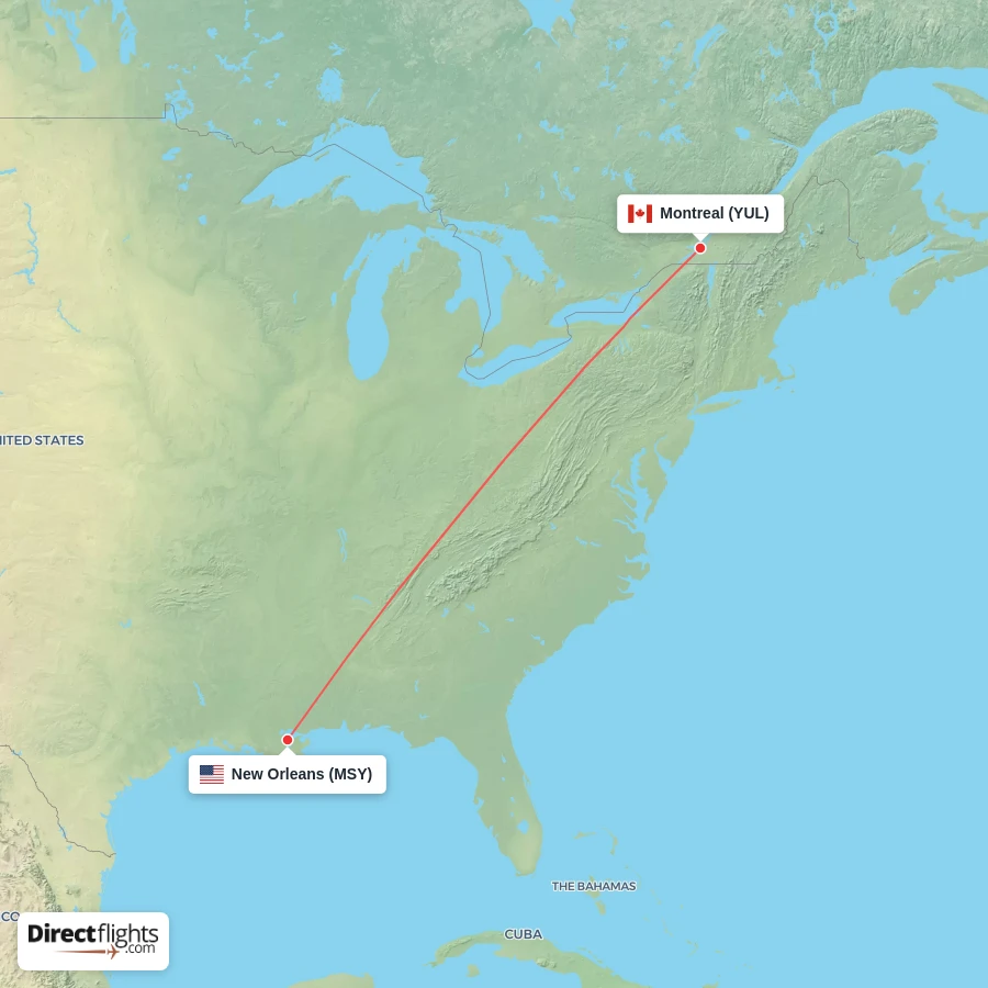 YUL - MSY route map